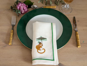 GREEN MONKEY: Green monkey linen napkin (pack of 4)