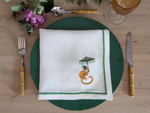 GREEN MONKEY: Green monkey linen napkin (pack of 4)