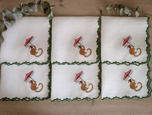 GREEN MONKEY: servilletas lino mono verde (set de 6)