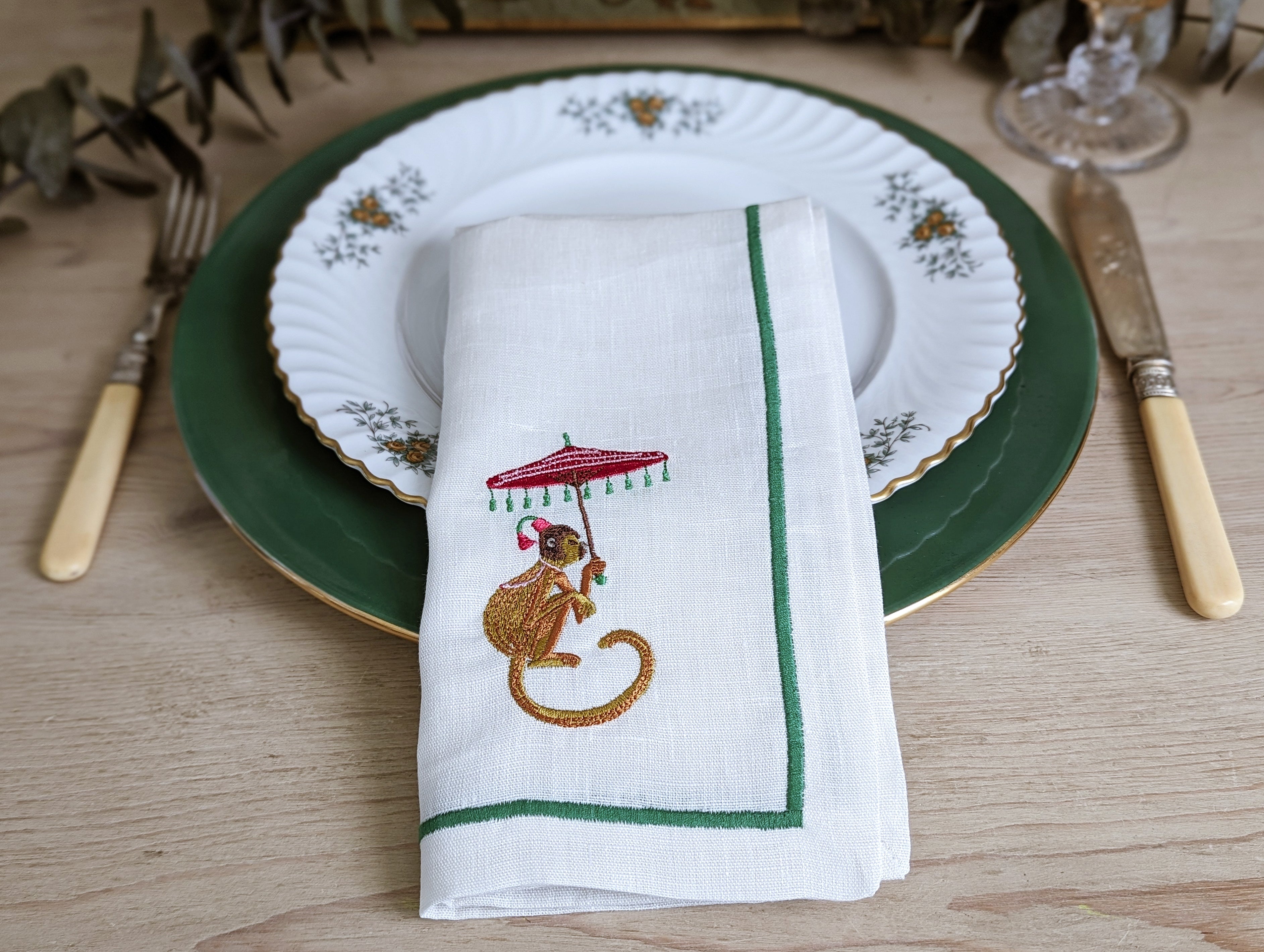 GREEN MONKEY: Green monkey linen napkin (pack of 4)
