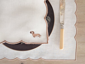 PUGLIA teckel: Set de Individual y servilleta teckel festón beige
