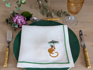 GREEN MONKEY: Green monkey linen napkin (pack of 4)