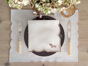 PUGLIA teckel: Set de Individual y servilleta teckel festón beige