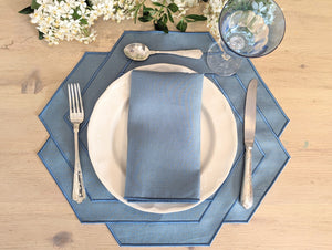 AVEYRON: Blaues geometrisches Tischset aus Leinen