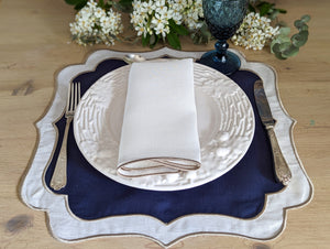 LISSE: Mantel individual lino azul marino con contorno blanco